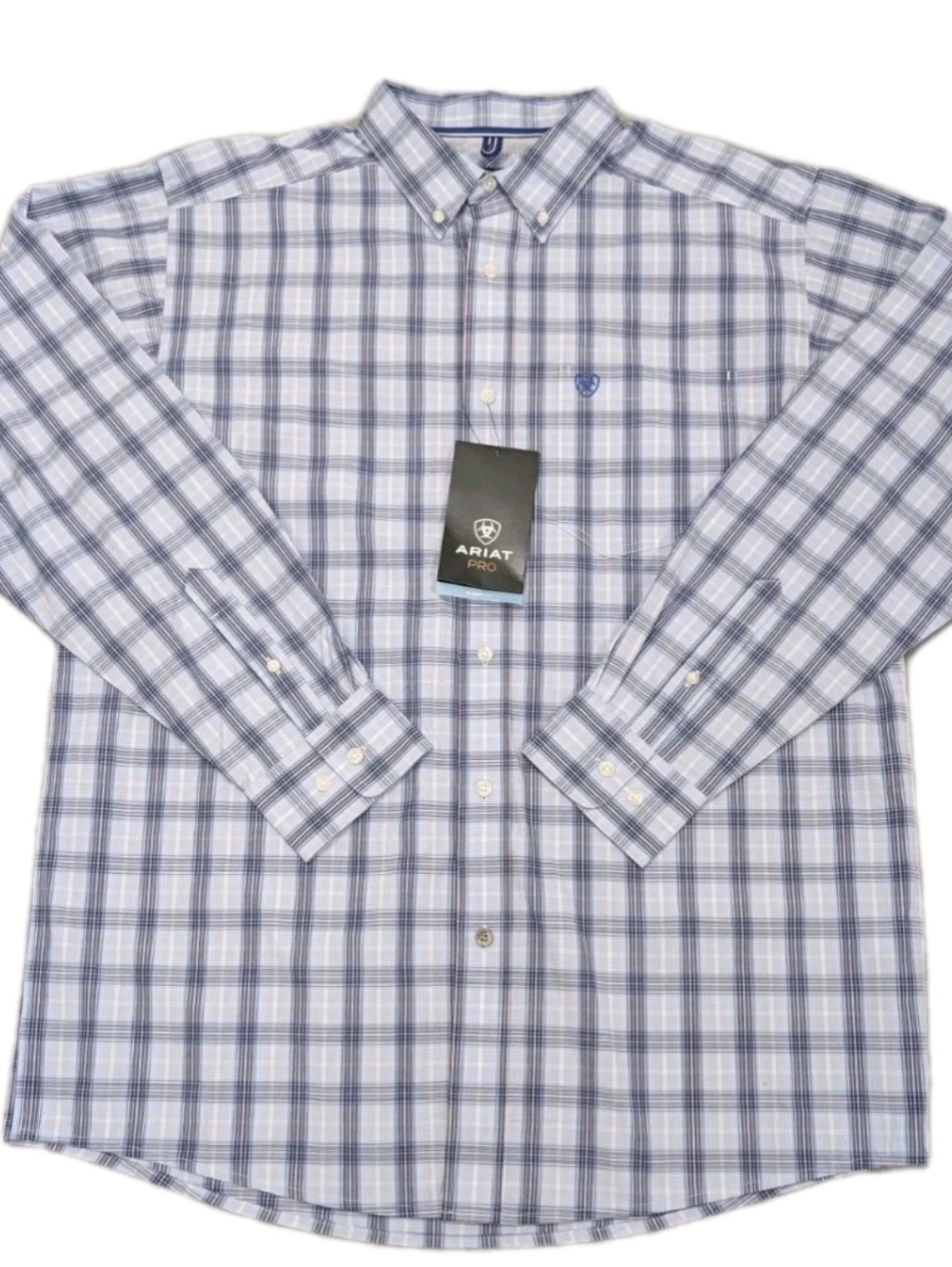 Ariat Pro Series Pro River LS Shirt | Men's L | Light Blue Plaid | NWT